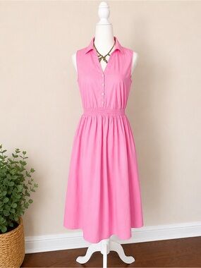 J. Crew Pink Sleeveless Collared Button-Front Dress